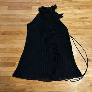 High Neck, Pleated Black Cocktail Dress